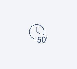 Icône représentant une horloge avec la mention '50'', indiquant une durée de 50 minutes pour la prestation